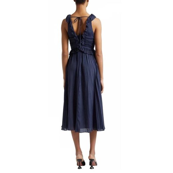 Cinq a Sept Womens Calloway Ruffled Midi Dress 4 Navy - NWT $595 - Picture 2 of 10